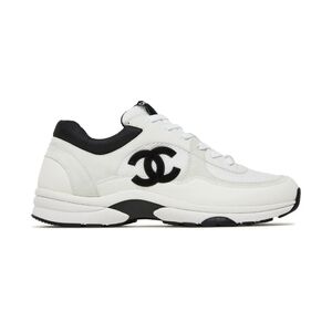 CHANEL White and Black CC Logo Running Sneakers